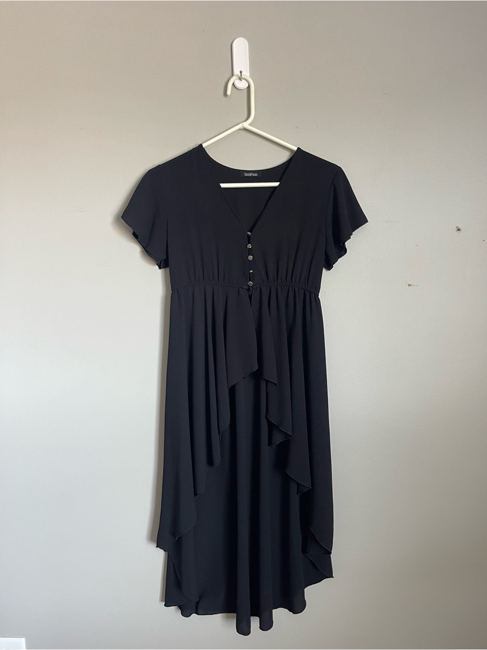 Boohoo Black V-Neck High-Low Flutter Sleeve Swim Cover Sz M
